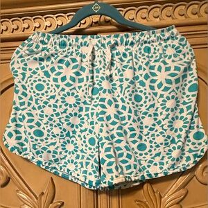 Hello Mello Teal and White Patterned Lounge Shorts small/medium guc drawstring